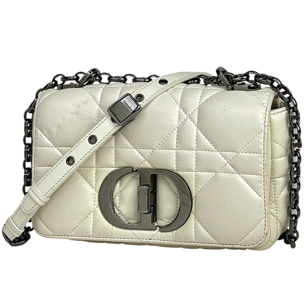 Christian Dior Caro Bag Chain Shoulder Leather White